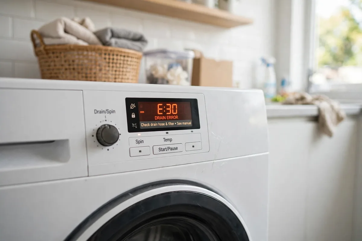 Washer error codes Abilene TX washing machine display showing drain error