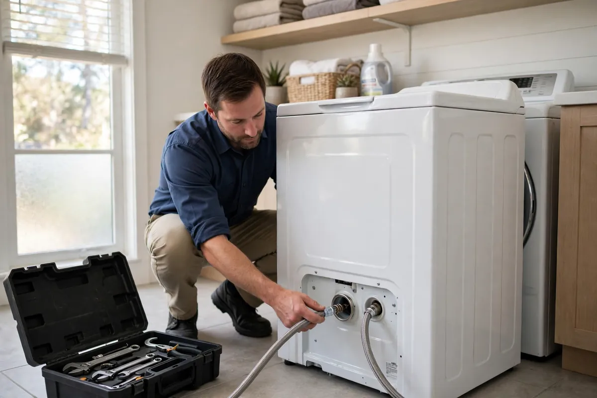 Washing machine repair Abilene TX technician fixing a washer