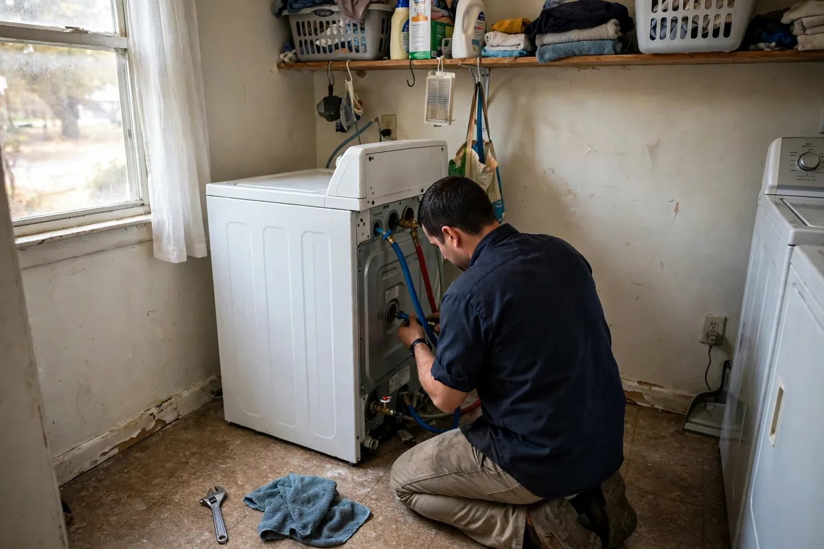 Washer won't fill with water Abilene TX technician checking inlet hoses